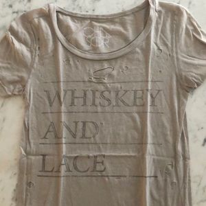 Chase gray T-shirt with “Whisky and Lace”